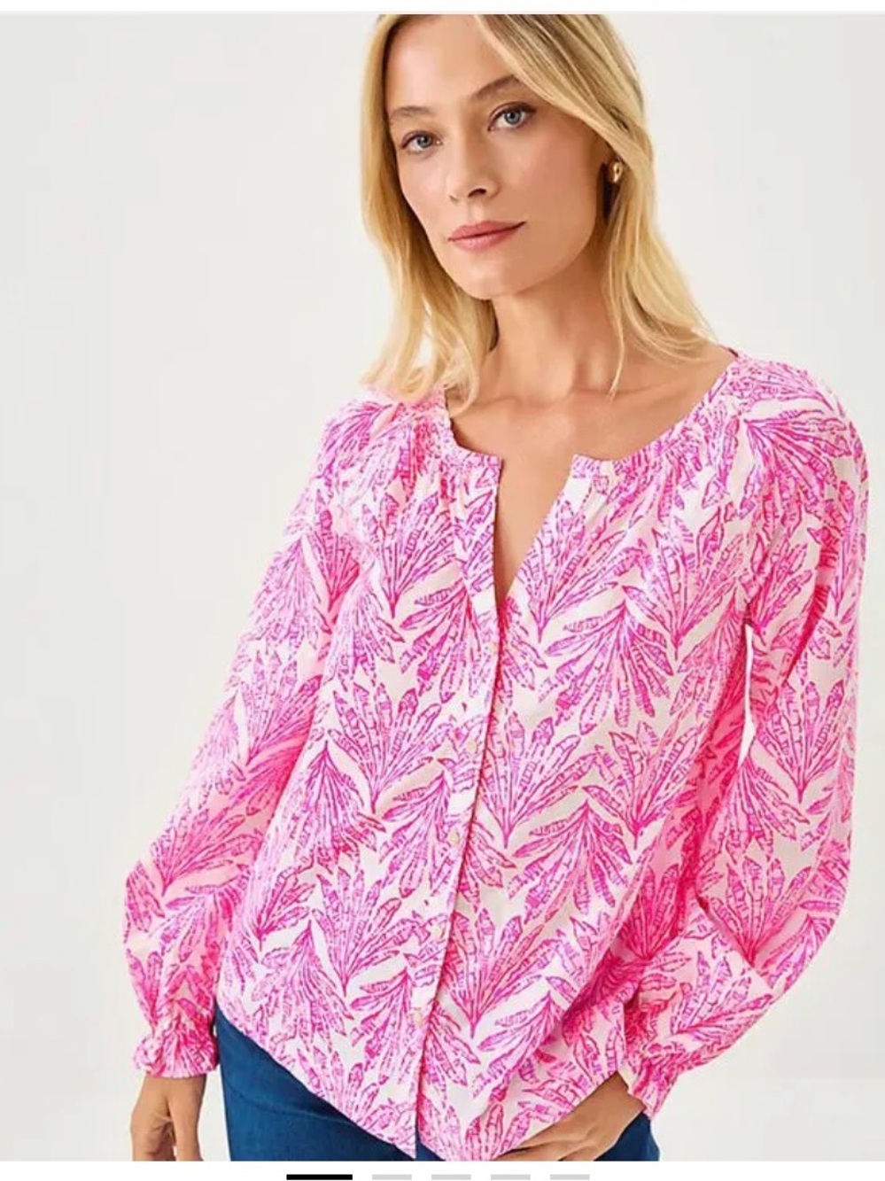 Lilly Pulitzer Pink Botanical Split-Neck Blouse NWT